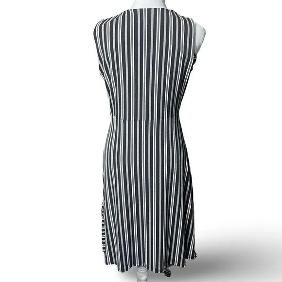 BANANA REPUBLIC Black & White Striped Dress, Asymmetrical Hem, Size SP - Picture 7 of 7